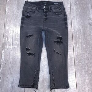 Judy Blue Skinny Fit Capri Jeans Women 7/28 Black Distressed Raw Hem 82270BK